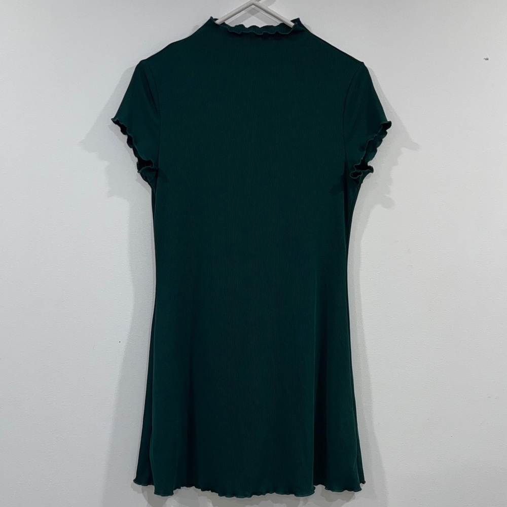 Cider Forest Green Ribbed Dress with Ruffle Sleeves